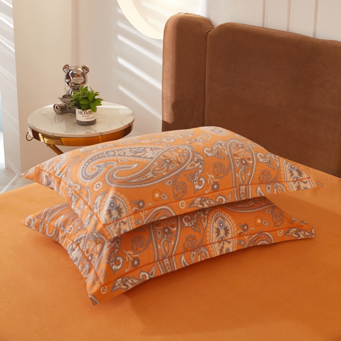 91家纺网 家纺一手货源 找家纺 雲归梦 2023新款全棉AB版加厚四件套 佩兹利 桔