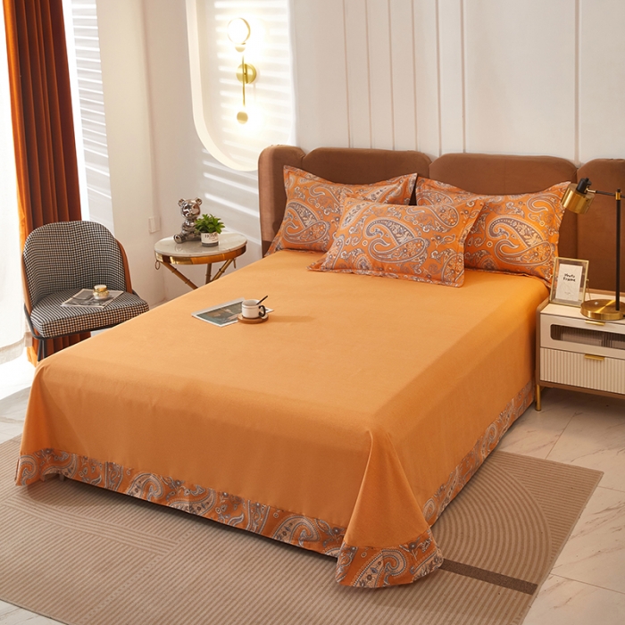 91家纺网 家纺一手货源 找家纺 雲归梦 2023新款全棉AB版加厚四件套 佩兹利 桔