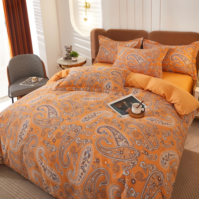 91家纺网 家纺一手货源 找家纺 雲归梦 2023新款全棉AB版加厚四件套 佩兹利 桔