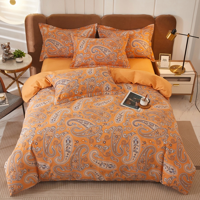 91家纺网 家纺一手货源 找家纺 雲归梦 2023新款全棉AB版加厚四件套 佩兹利 桔