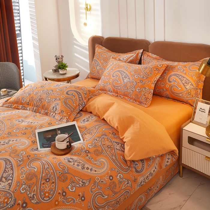 91家纺网 家纺一手货源 找家纺 雲归梦 2023新款全棉AB版加厚四件套 佩兹利 桔