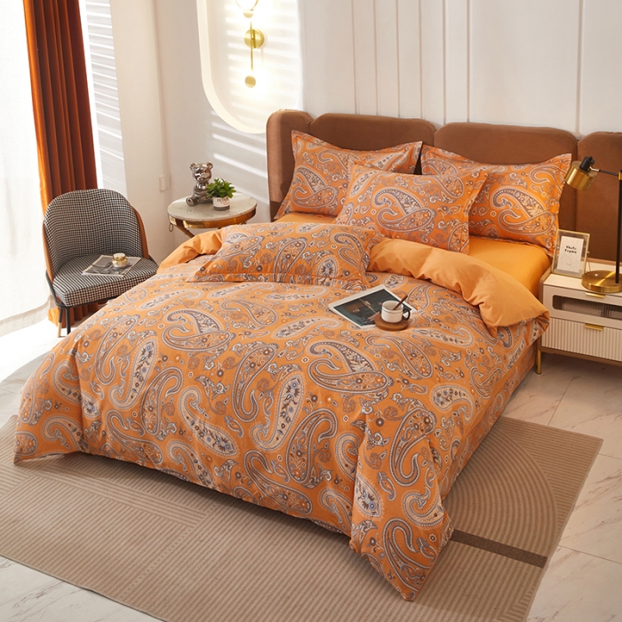 91家纺网 家纺一手货源 找家纺 雲归梦 2023新款全棉AB版加厚四件套 佩兹利 桔