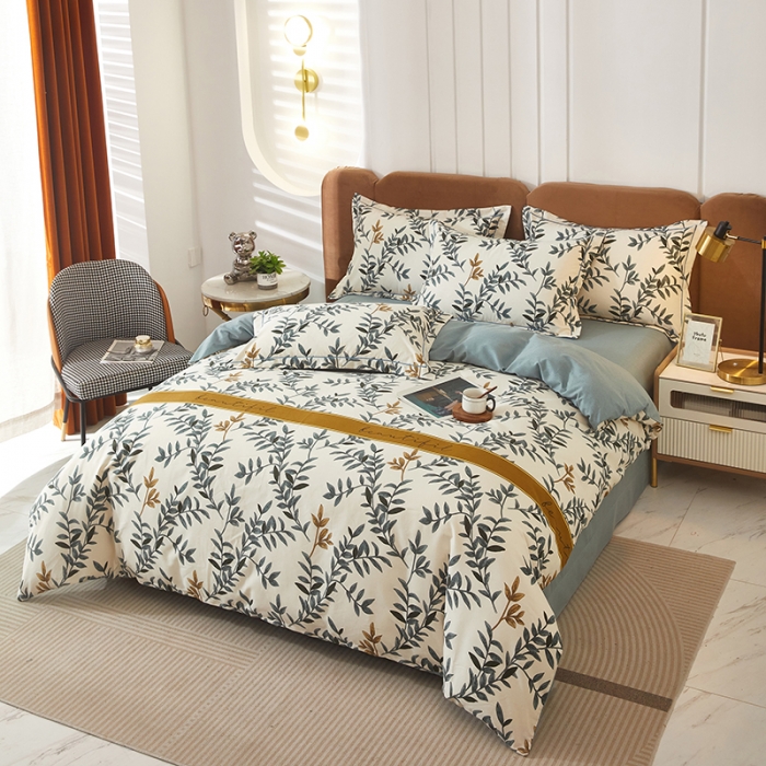 91家纺网 家纺一手货源 找家纺 雲归梦 2023新款全棉AB版加厚四件套 青青子衿 兰