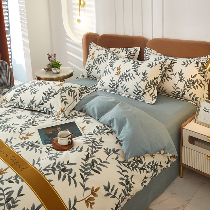 91家纺网 家纺一手货源 找家纺 雲归梦 2023新款全棉AB版加厚四件套 青青子衿 兰