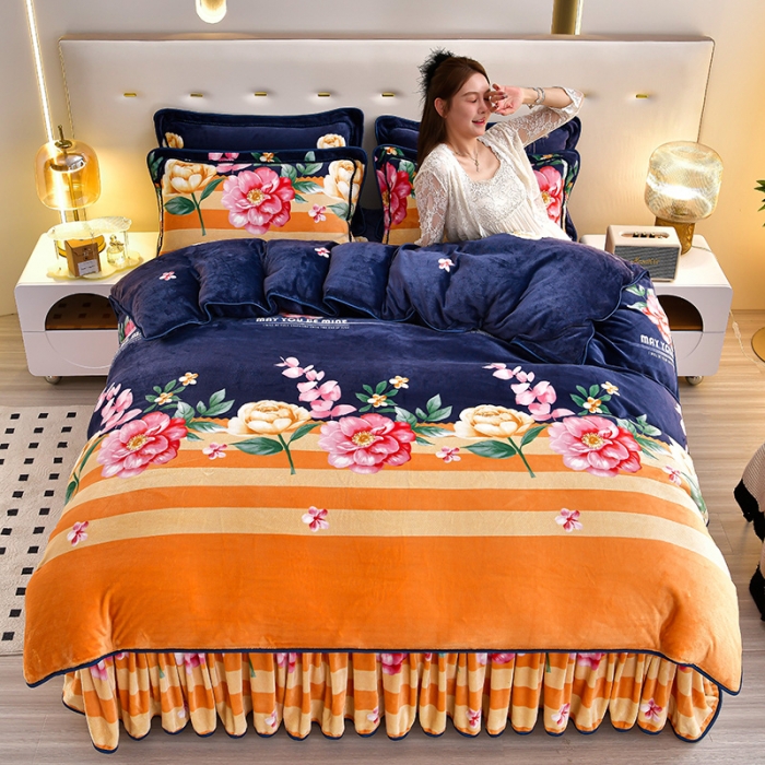 91家纺网 家纺一手货源 找家纺 贝诗梦 2022新款加厚230克9斤牛奶绒金貂绒四件套牡丹花开