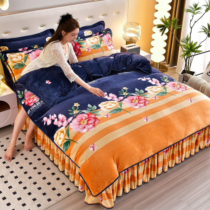 91家纺网 家纺一手货源 找家纺 贝诗梦 2022新款加厚230克9斤牛奶绒金貂绒四件套牡丹花开