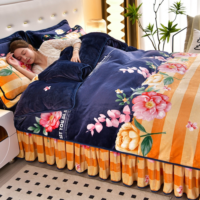 91家纺网 家纺一手货源 找家纺 贝诗梦 2022新款加厚230克9斤牛奶绒金貂绒四件套牡丹花开