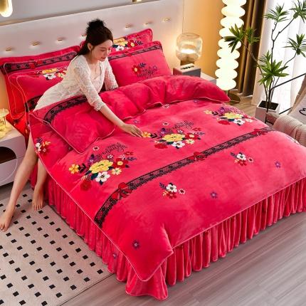 91家纺网 家纺一手货源 找家纺 贝诗梦 2022新款加厚230克9斤牛奶绒金貂绒四件套粉恋