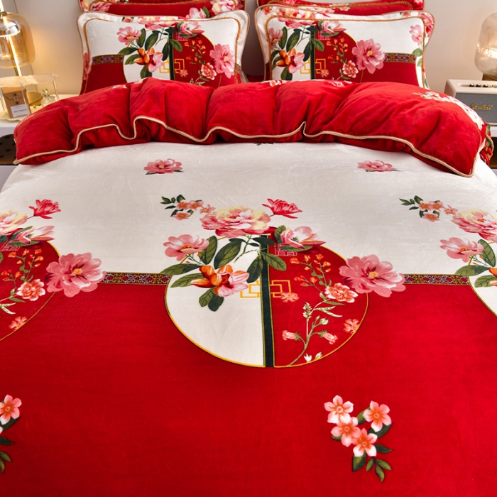 91家纺网 家纺一手货源 找家纺 贝诗梦 2022新款加厚230克9斤牛奶绒金貂绒四件套优雅甜心