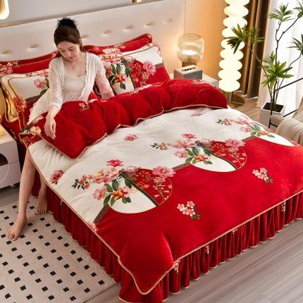 贝诗梦 2022新款加厚230克9斤牛奶绒金貂绒四件套优雅甜心