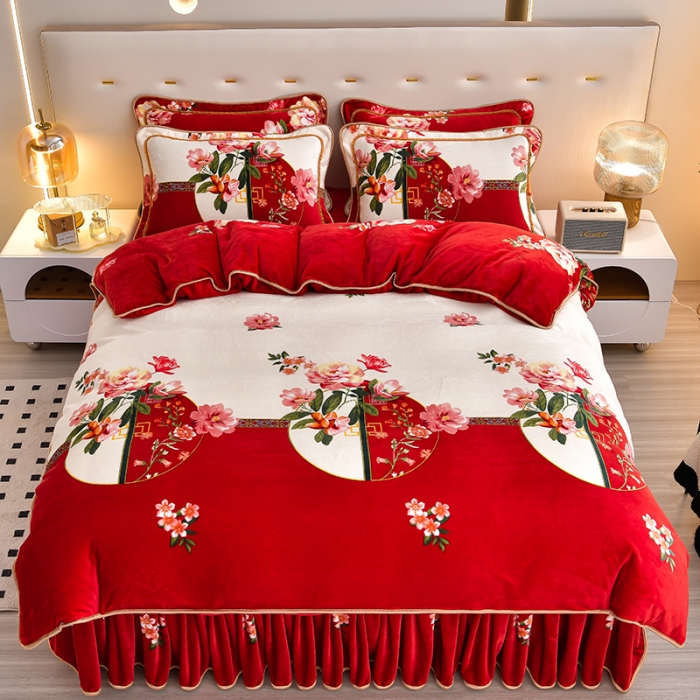 91家纺网 家纺一手货源 找家纺 贝诗梦 2022新款加厚230克9斤牛奶绒金貂绒四件套优雅甜心