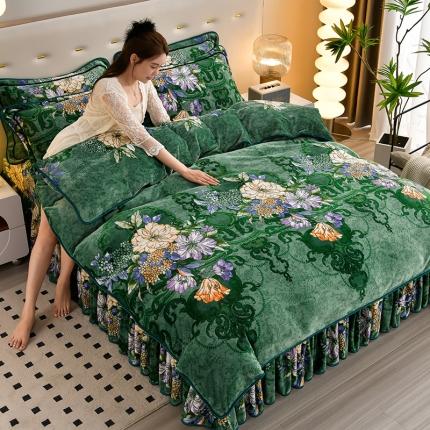 91家纺网 家纺一手货源 找家纺 贝诗梦 2022新款加厚230克9斤牛奶绒金貂绒四件套花漾