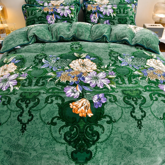 91家纺网 家纺一手货源 找家纺 贝诗梦 2022新款加厚230克9斤牛奶绒金貂绒四件套花漾