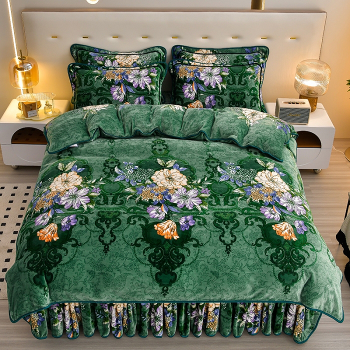 91家纺网 家纺一手货源 找家纺 贝诗梦 2022新款加厚230克9斤牛奶绒金貂绒四件套花漾