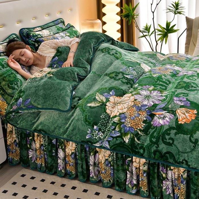 91家纺网 家纺一手货源 找家纺 贝诗梦 2022新款加厚230克9斤牛奶绒金貂绒四件套花漾