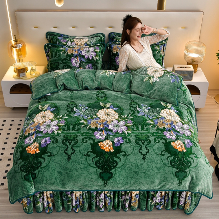 91家纺网 家纺一手货源 找家纺 贝诗梦 2022新款加厚230克9斤牛奶绒金貂绒四件套花漾