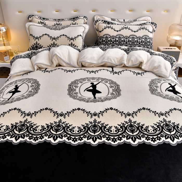 91家纺网 家纺一手货源 找家纺 贝诗梦 2025新款加厚230克9斤牛奶绒金貂绒四件套芭蕾少女