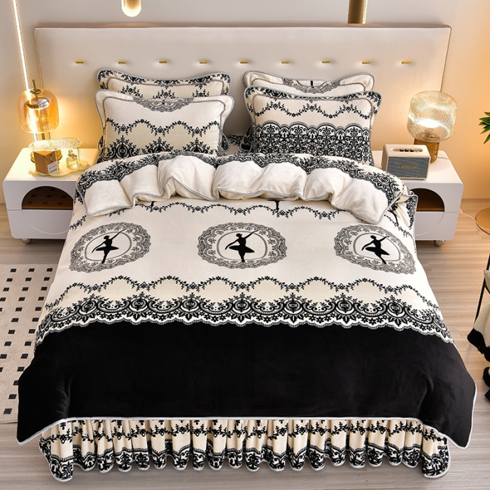 91家纺网 家纺一手货源 找家纺 贝诗梦 2025新款加厚230克9斤牛奶绒金貂绒四件套芭蕾少女