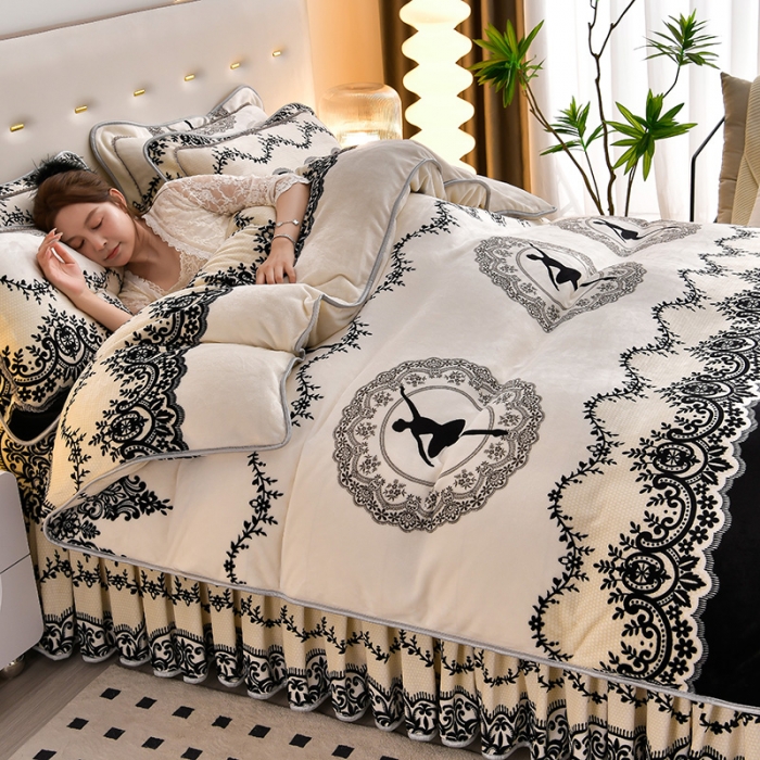 91家纺网 家纺一手货源 找家纺 贝诗梦 2025新款加厚230克9斤牛奶绒金貂绒四件套芭蕾少女