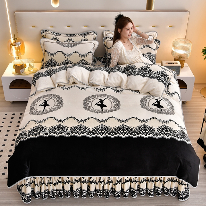 91家纺网 家纺一手货源 找家纺 贝诗梦 2025新款加厚230克9斤牛奶绒金貂绒四件套芭蕾少女