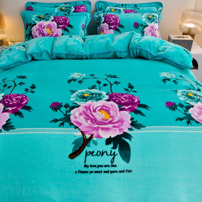 91家纺网 家纺一手货源 找家纺 贝诗梦 2022新款加厚230克9斤牛奶绒金貂绒四件套野蔷薇