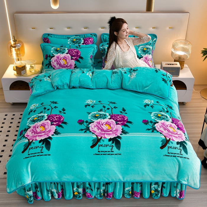 91家纺网 家纺一手货源 找家纺 贝诗梦 2022新款加厚230克9斤牛奶绒金貂绒四件套野蔷薇