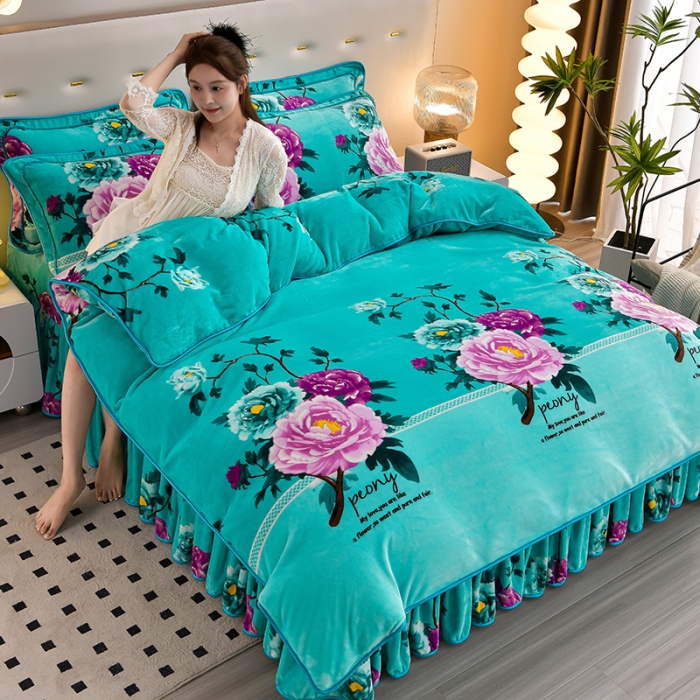 91家纺网 家纺一手货源 找家纺 贝诗梦 2022新款加厚230克9斤牛奶绒金貂绒四件套野蔷薇