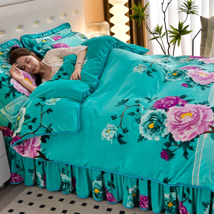 91家纺网 家纺一手货源 找家纺 贝诗梦 2022新款加厚230克9斤牛奶绒金貂绒四件套野蔷薇