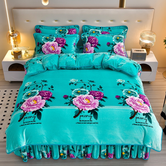 91家纺网 家纺一手货源 找家纺 贝诗梦 2022新款加厚230克9斤牛奶绒金貂绒四件套野蔷薇