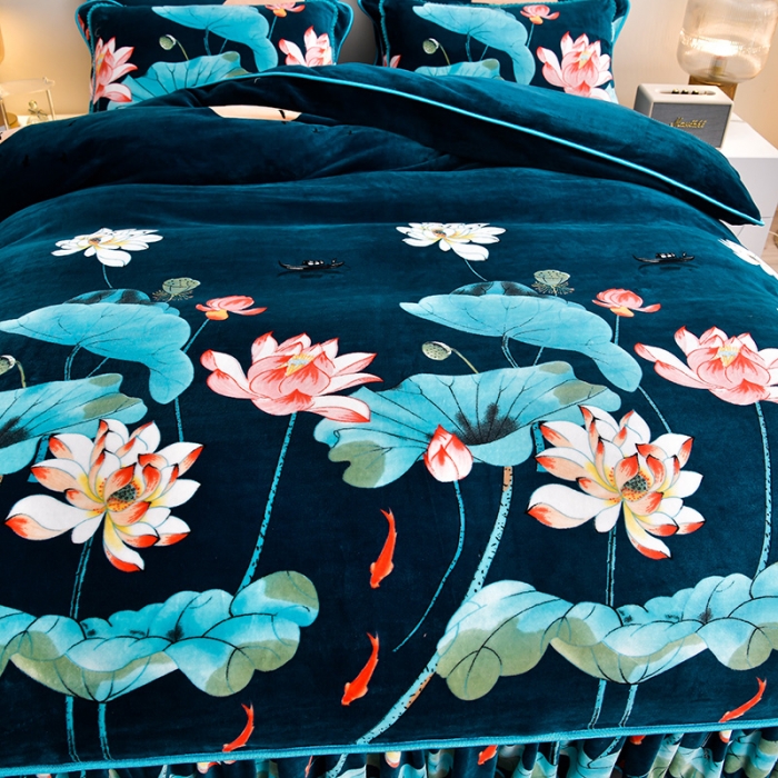 91家纺网 家纺一手货源 找家纺 贝诗梦 2022新款加厚230克9斤牛奶绒金貂绒四件套镜花水月