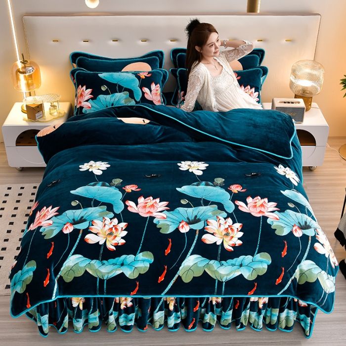 91家纺网 家纺一手货源 找家纺 贝诗梦 2022新款加厚230克9斤牛奶绒金貂绒四件套镜花水月