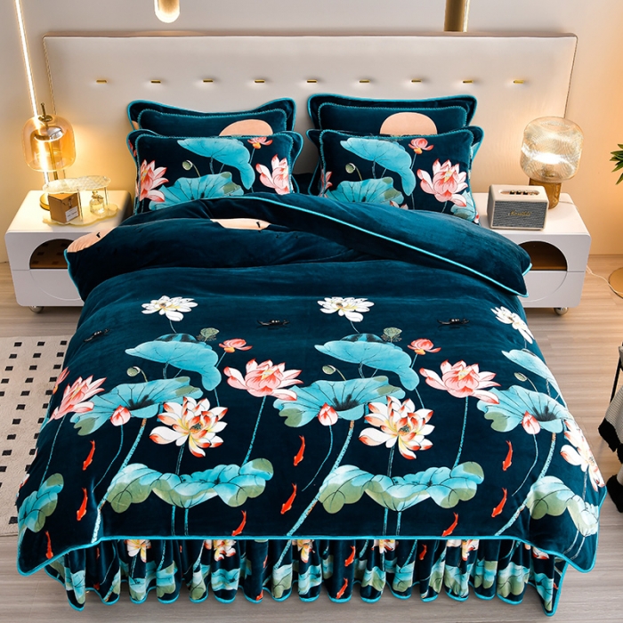 91家纺网 家纺一手货源 找家纺 贝诗梦 2022新款加厚230克9斤牛奶绒金貂绒四件套镜花水月