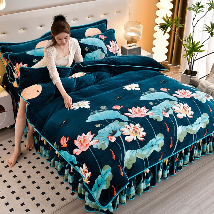 91家纺网 家纺一手货源 找家纺 贝诗梦 2022新款加厚230克9斤牛奶绒金貂绒四件套镜花水月