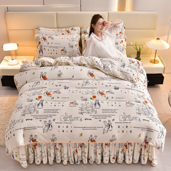 91家纺网 家纺一手货源 找家纺 贝诗梦 2022新款加厚230克9斤牛奶绒金貂绒四件套兔梦园