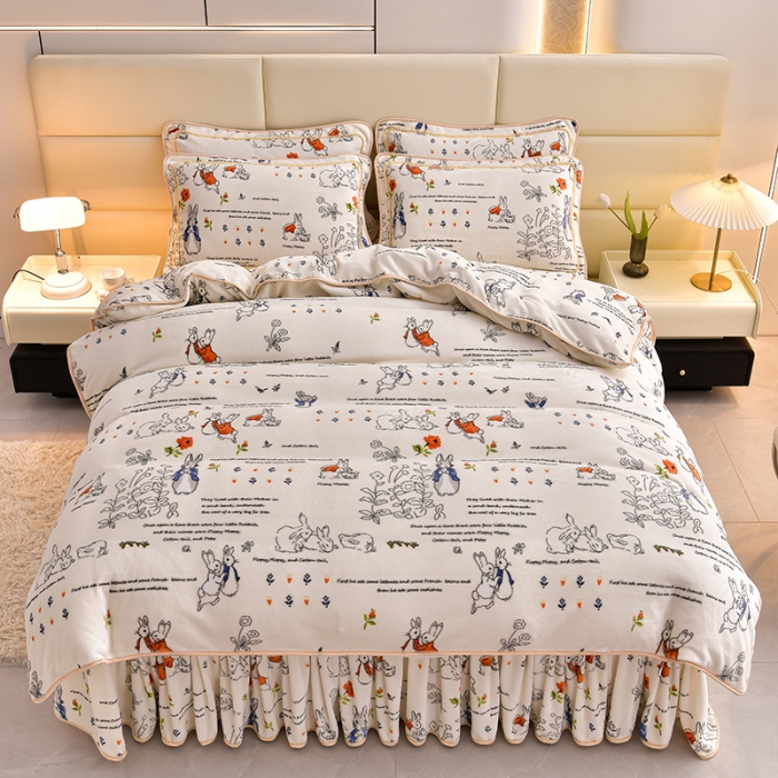 91家纺网 家纺一手货源 找家纺 贝诗梦 2022新款加厚230克9斤牛奶绒金貂绒四件套兔梦园