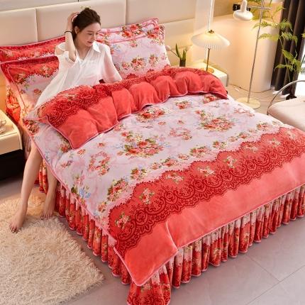 91家纺网 家纺一手货源 找家纺 贝诗梦 2022新款加厚230克9斤牛奶绒金貂绒四件套百花绽放