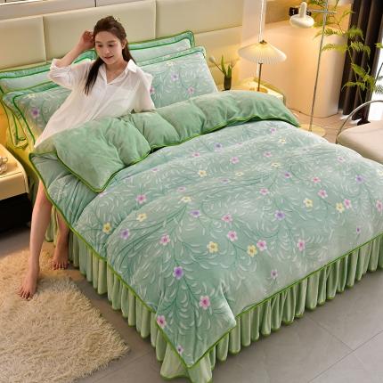 91家纺网 家纺一手货源 找家纺 贝诗梦 2022新款加厚230克9斤牛奶绒金貂绒四件套蝶舞纷飞