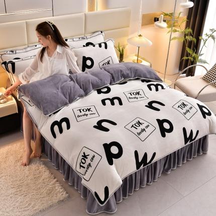 91家纺网 家纺一手货源 找家纺 贝诗梦 2022新款加厚230克9斤牛奶绒金貂绒四件套玩趣字母