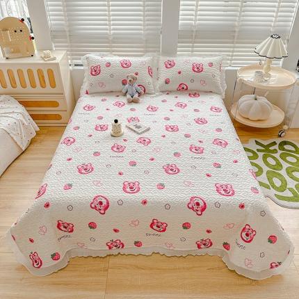 91家纺网 家纺一手货源 找家纺 岚吉 2025新款精梳棉珍珠棉小仙女款床盖三件套 草莓熊