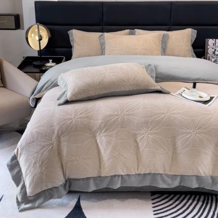 91家纺网 家纺一手货源 找家纺 （总）KA 2025冬季宽边雕花牛奶绒四件套