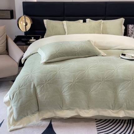 91家纺网 家纺一手货源 找家纺 （总）KA 2025冬季宽边雕花牛奶绒四件套