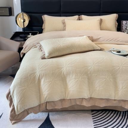 91家纺网 家纺一手货源 找家纺 （总）KA 2025冬季宽边雕花牛奶绒四件套