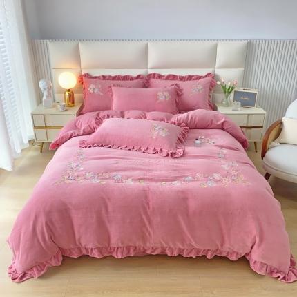 91家纺网 家纺一手货源 找家纺 星尚 2023新款全消光230g牛奶绒四件套-花期如梦豆沙粉