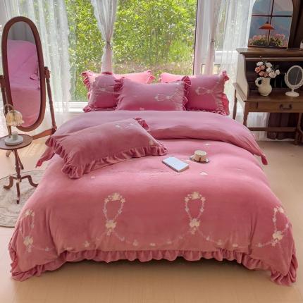 星尚 2023新款全消光230g牛奶绒四件套-陌上花开豆沙粉