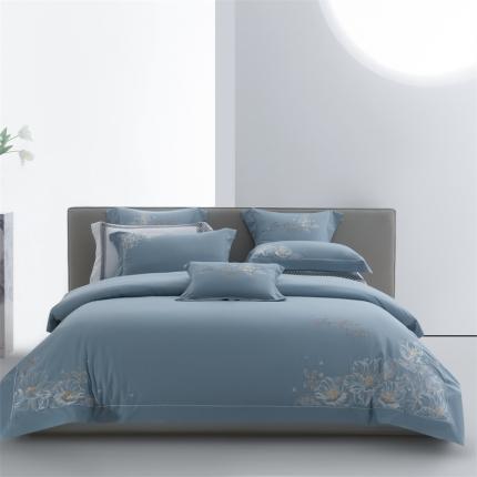 91家纺网 家纺一手货源 找家纺 高大尚 2023新款秋冬长绒棉磨毛四件套-奥菲 奥菲-极光蓝