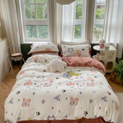 91家纺网 家纺一手货源 找家纺 （总）柚子 2023新款全棉针织印花四件套