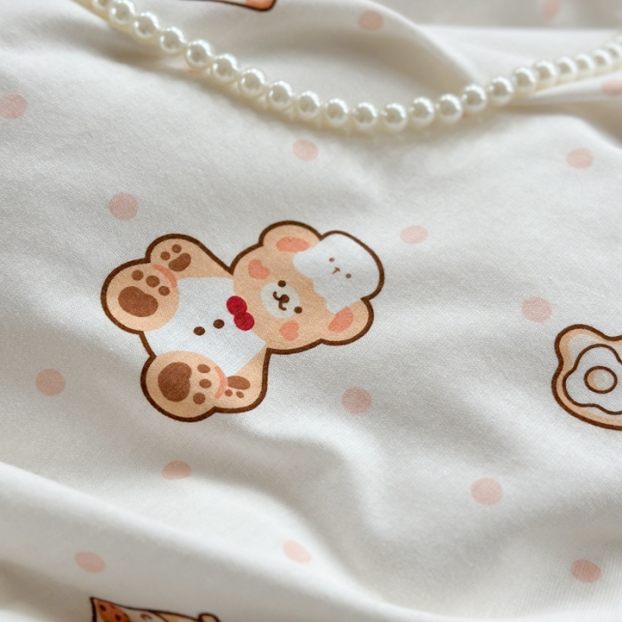 91家纺网 家纺一手货源 找家纺 柚子 2023新款全棉针织印花四件套 烘焙熊