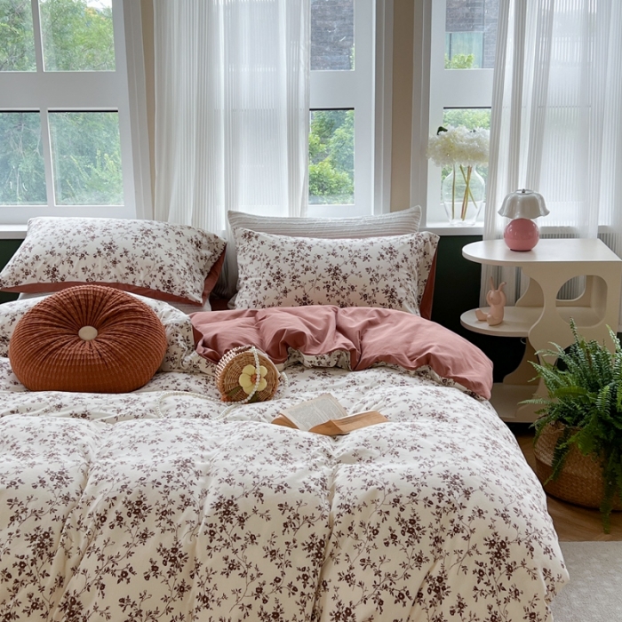 91家纺网 家纺一手货源 找家纺 柚子 2023新款全棉针织印花四件套 梅林春晓