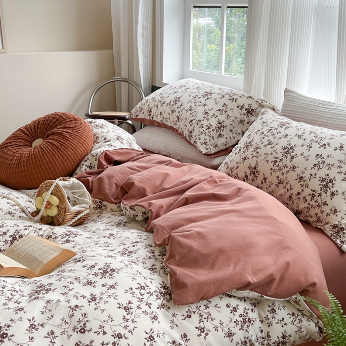 91家纺网 家纺一手货源 找家纺 柚子 2023新款全棉针织印花四件套 梅林春晓