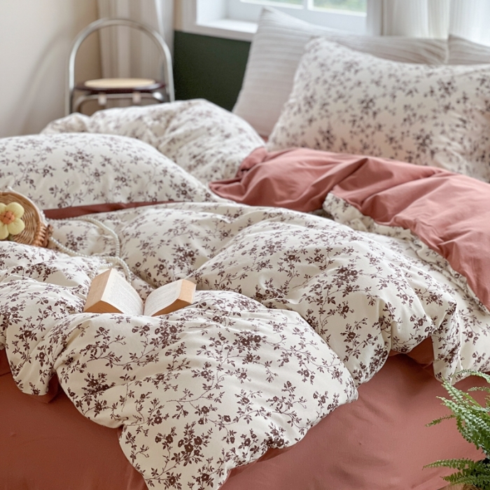 91家纺网 家纺一手货源 找家纺 柚子 2023新款全棉针织印花四件套 梅林春晓